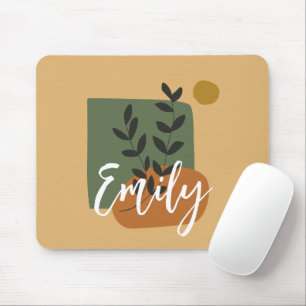 Monogrammed pretty colors Beige and green Simple Mouse Mat