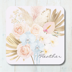 Monogrammed Pretty Tropical Flower Bouquet Floral Coaster