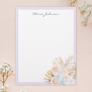 Monogrammed Pretty Tropical Flower Bouquet Floral Custom Letterhead