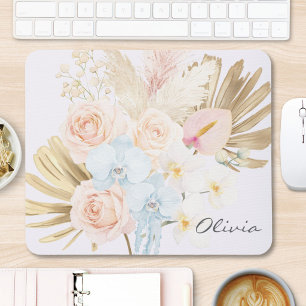 Monogrammed Pretty Tropical Flower Bouquet Floral Mouse Mat