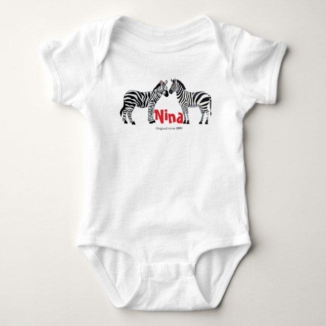 Monogrammed pretty zebra black white Chic Baby Bodysuit (Front)