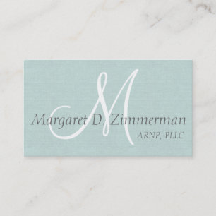 Monogrammed Professional, Paste Blue Linen Business Card