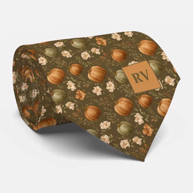 Monogrammed Pumpkin Patch Autumn Tie (Rolled)