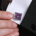 Monogrammed Purple Agate Silver Square Silver Finish Cufflinks<br><div class="desc">These elegant cufflinks feature a purple watercolor agate geode design with silver faux glitter highlights. Personalise them with his monogram initial in silver grey text on a dark purple square.They coordinate with our purple and silver agate wedding suite. Also available in round shape. They make great gifts for your groomsmen!...</div>