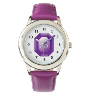 Monogrammed purple Amethyst gemstone girl's watch