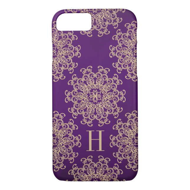 Monogrammed Purple and Gold Exotic Medallion Case-Mate iPhone Case (Back)