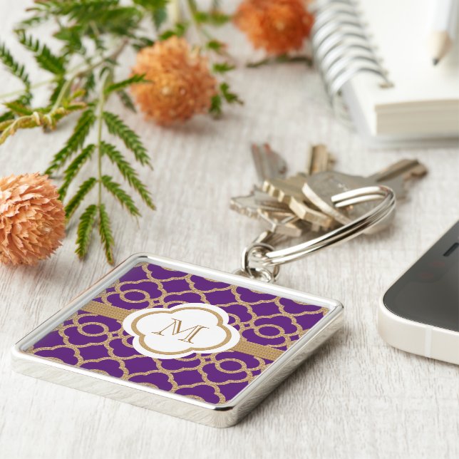 Monogrammed Purple and Gold Moroccan Key Ring (Side)