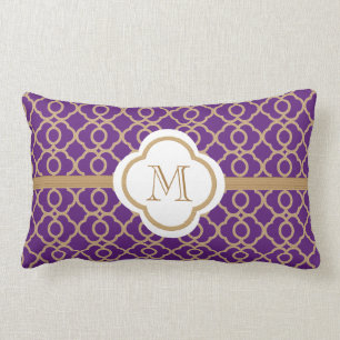 Monogrammed Purple and Gold Moroccan Lumbar Cushion