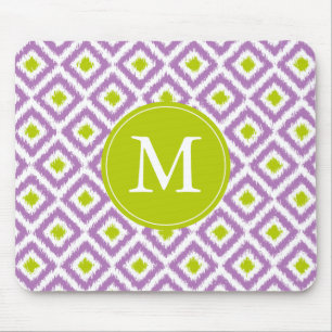 Monogrammed Purple and Green Ikat Pattern Mouse Mat