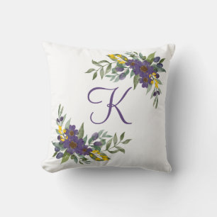 Monogrammed Purple and Yellow Floral Cushion