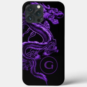 Monogrammed Purple Asian Dragon   iPhone 13 Pro Max Case