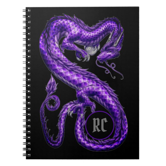 Monogrammed Purple Asian Dragon Notebook (Front)