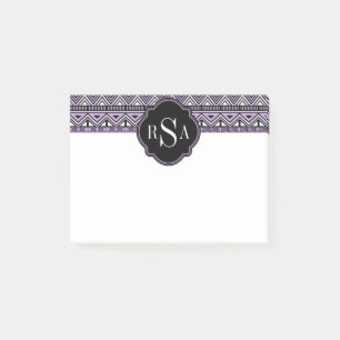 Monogrammed Purple Black Tribal Pattern Post-it Notes