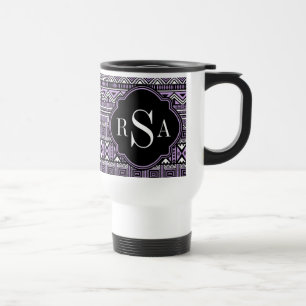 Monogrammed Purple Black Tribal Pattern Travel Mug