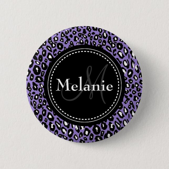 Monogrammed Purple Black White Leopard Pattern 6 Cm Round Badge (Front)