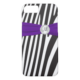 Monogrammed Purple, Black, White Zebra Striped iPhone 8/7 Case