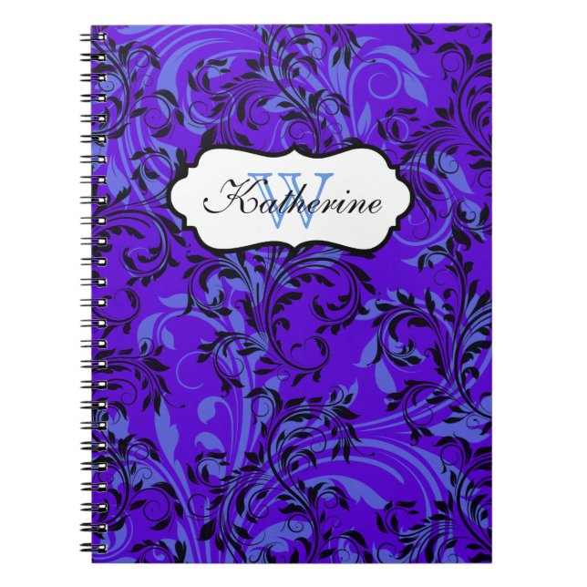 Monogrammed Purple Blue Black Scrolls Notebook (Front)