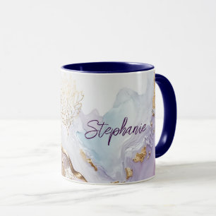 Monogrammed Purple Blue Gold Watercolor Wash Mug