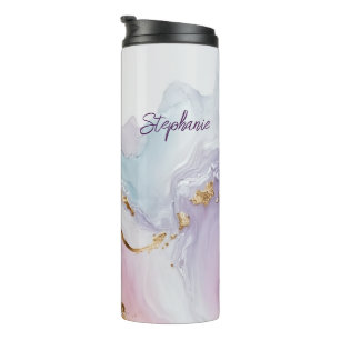 Monogrammed Purple Blue Gold Watercolor Wash Thermal Tumbler