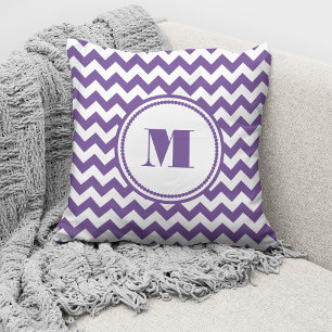 Monogrammed Purple Chevron Striped Pattern Cushion