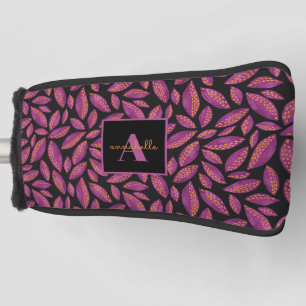Monogrammed Purple Fall Leaves Pattern Golf Head Cover