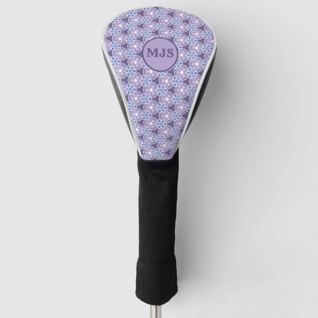 Monogrammed Purple Floral Watercolor Pattern Golf Head Cover (Front)