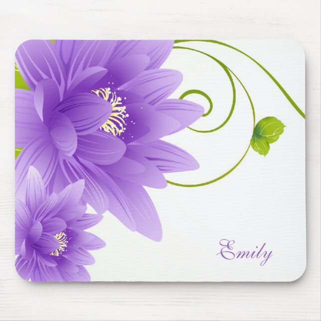 Monogrammed Purple Flowers Mouse Mat (Front)