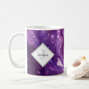Monogrammed Purple Fluid Art Vibrant Purple Coffee Mug
