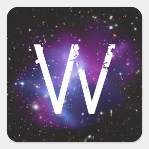 Monogrammed Purple Galaxy Cluster Square Sticker