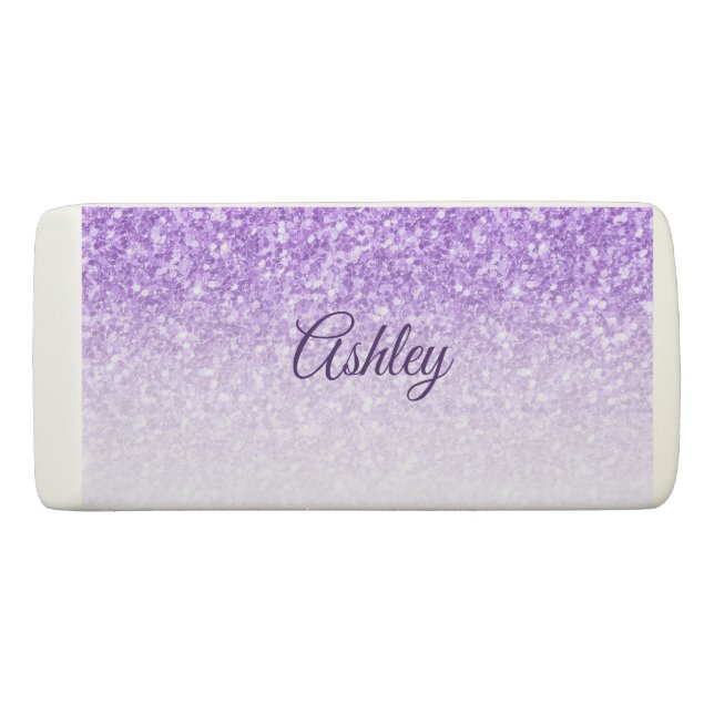 Monogrammed Purple Glitter Eraser (Back)