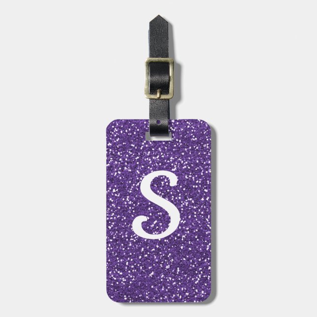 Monogrammed Purple Glitter Luggage Tag (Front Vertical)