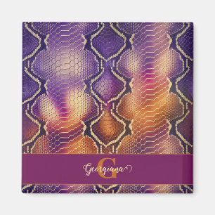 Monogrammed Purple & Gold Shimmering Snake Skin Magnet