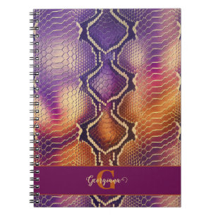 Monogrammed Purple & Gold Shimmering Snake Skin Notebook