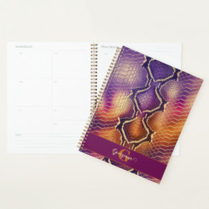 Monogrammed Purple & Gold Shimmering Snake Skin Planner