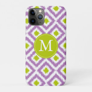Monogrammed Purple Green Diamond Ikat Pattern iPhone 11 Pro Case