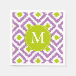 Monogrammed Purple Green Ikat Pattern Napkin