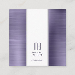 Monogrammed Purple Metallic Foil Consultant Square Business Card