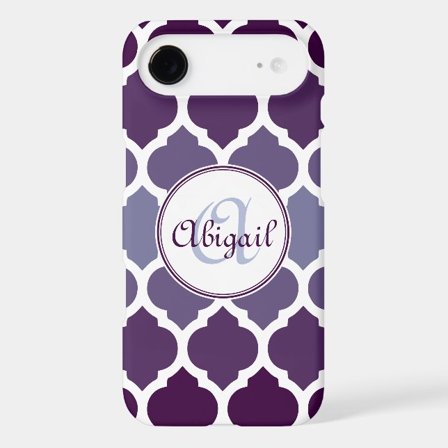 Monogrammed Purple Ombre Moroccan Lattice Pattern Case-Mate iPhone Case (Back)