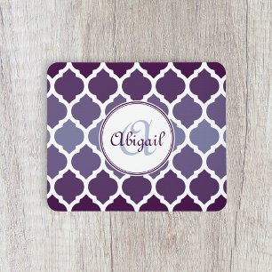 Monogrammed Purple Ombre Moroccan Lattice Pattern Mouse Mat