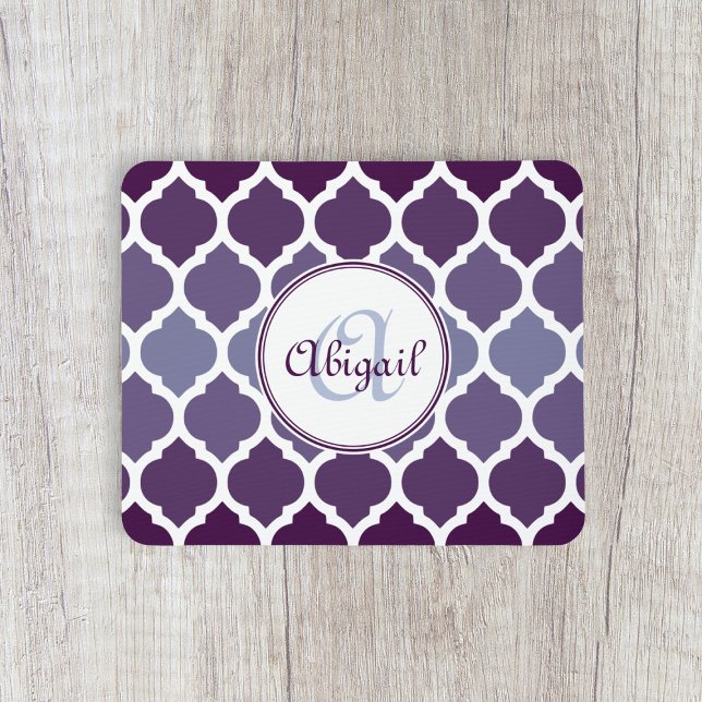 Monogrammed Purple Ombre Moroccan Lattice Pattern Mouse Mat (Creator Uploaded)