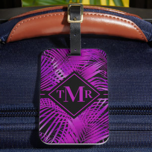 Monogrammed Purple Palm Tropical Luggage Tag
