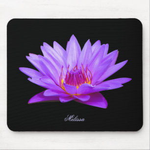 Monogrammed Purple Water Lily Black Mouse Pad