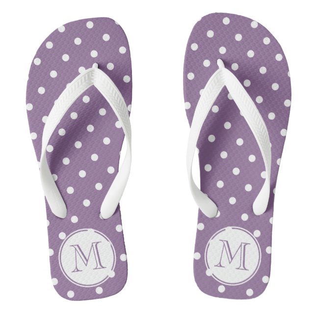 Monogrammed Purple White Polka Dots Flip Flops (Footbed)