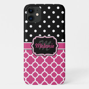 Monogrammed Quatrefoil Lattice Polka Dot iPhone 11 Case