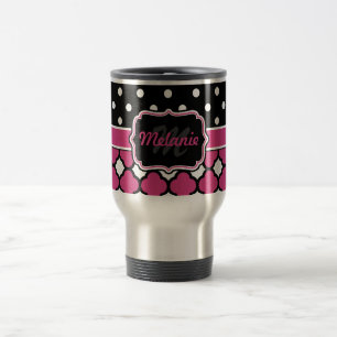 Monogrammed Quatrefoil Lattice Polka Dot Travel Mug