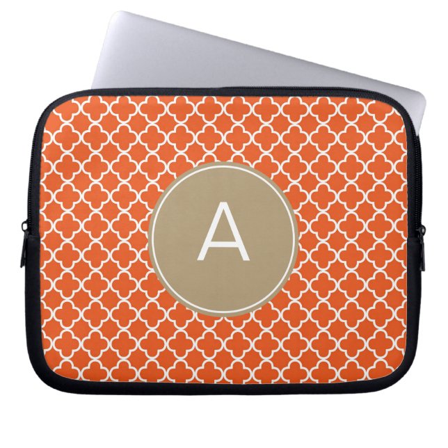 Monogrammed Quatrefoil Pattern Laptop Sleeve (Front)