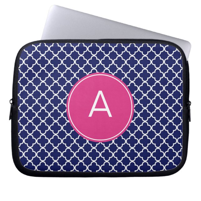 Monogrammed Quatrefoil Pattern Laptop Sleeve (Front)