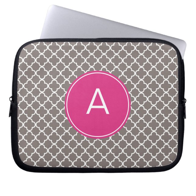 Monogrammed Quatrefoil Pattern Laptop Sleeve (Front)