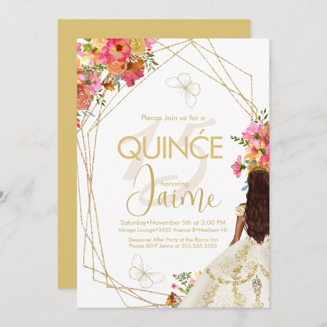 Monogrammed Quince Florals Garden Girl Invitation (Front/Back)
