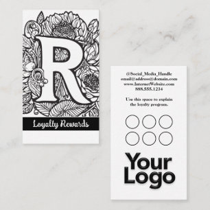 Monogrammed R Floral Black and White Company Logo  Business Card